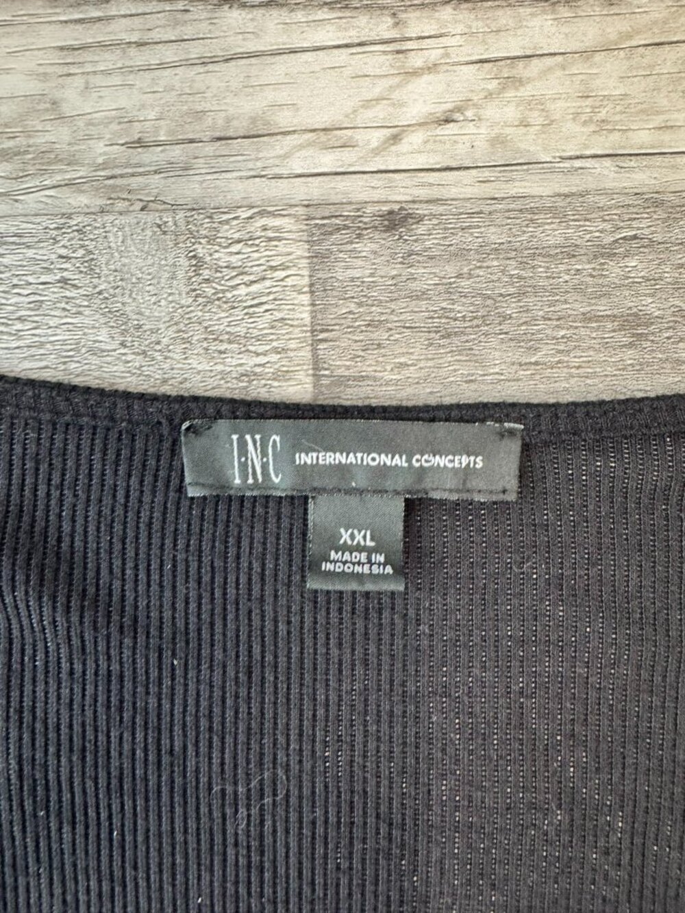 INC Black Ribbed Square Neck Long Sleeve Stretch Knit Top Size XXL D35 - Picture 2 of 5